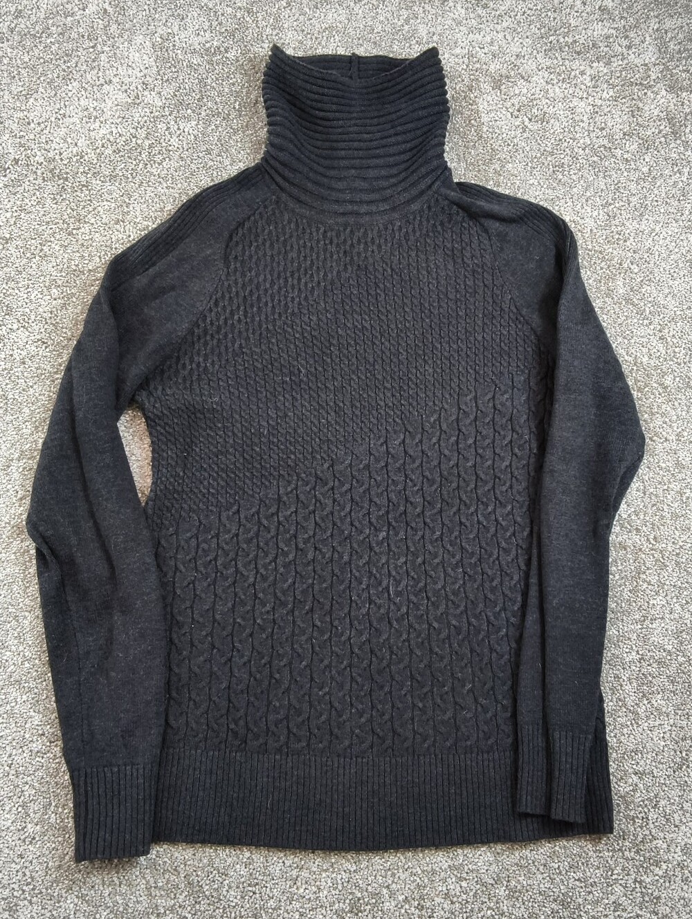 Smartwool Women Sweater Size Large Black  Cable Knit Merino Wool Blen Turtleneck